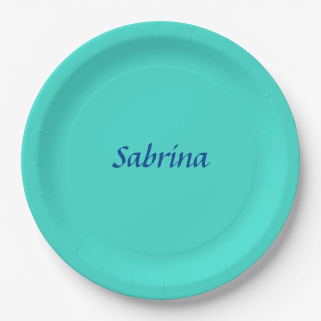 Türkis Blau Beruflich Moderne Eleganter Name Pappteller (Vorderseite)