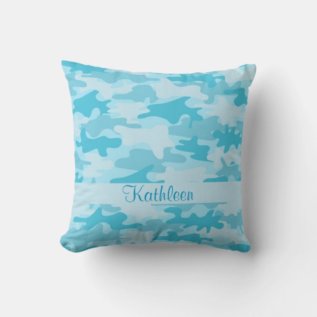 Türkis-Blau-Camouflage-Tarnungs-Name Kissen (Vorderseite)