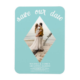 Türkis Blau Diamant Foto Hochzeit Termin vormerken Magnet