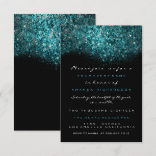 Türkis Blau Glänzend Glitter Schwarz Weiß Officia Einladung