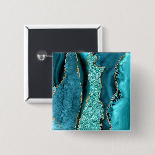 Türkis Blau Gold Glitter Marmor Türkis Knopf Button