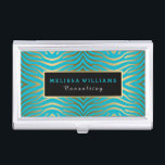 Türkis Blau & Gold Zebra Streifen Modernes Design Visitenkarten Etui<br><div class="desc">Elegantes goldfarbenes und türkisblaues modernes abstraktes Zebrastreifen-Muster. Vollständig anpassbare Vorlage für Visitenkarten-Inhaber. Matching Business Card verfügbar. Wenn Sie Hilfe bei der Anpassung eines meiner Designs benötigen,  kontaktieren Sie ArtOnWear Designer. Kostenlose Textformatierung mit Live-Hilfe auf Anfrage.</div>