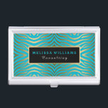 Türkis Blau & Gold Zebra Streifen Modernes Design Visitenkarten Etui<br><div class="desc">Elegantes goldfarbenes und türkisblaues modernes abstraktes Zebrastreifen-Muster. Vollständig anpassbare Vorlage für Visitenkarten-Inhaber. Matching Business Card verfügbar. Wenn Sie Hilfe bei der Anpassung eines meiner Designs benötigen,  kontaktieren Sie ArtOnWear Designer. Kostenlose Textformatierung mit Live-Hilfe auf Anfrage.</div>