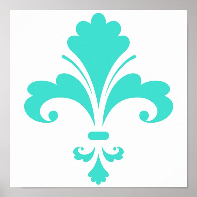 Türkis, blau-grün Fleur-de-lis Poster (Vorne)