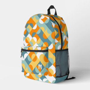 Türkis Blau Grün Orange Midcentury Kreise Muster Bedruckter Rucksack