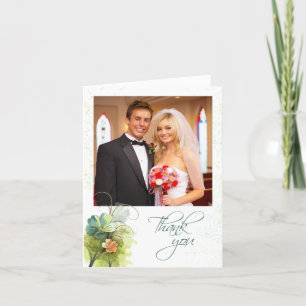 Türkis blau grün + pfirsichfarbene floral wedding dankeskarte