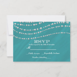 Türkis Blau & Perlen Elegante RSVP-Karte RSVP Karte