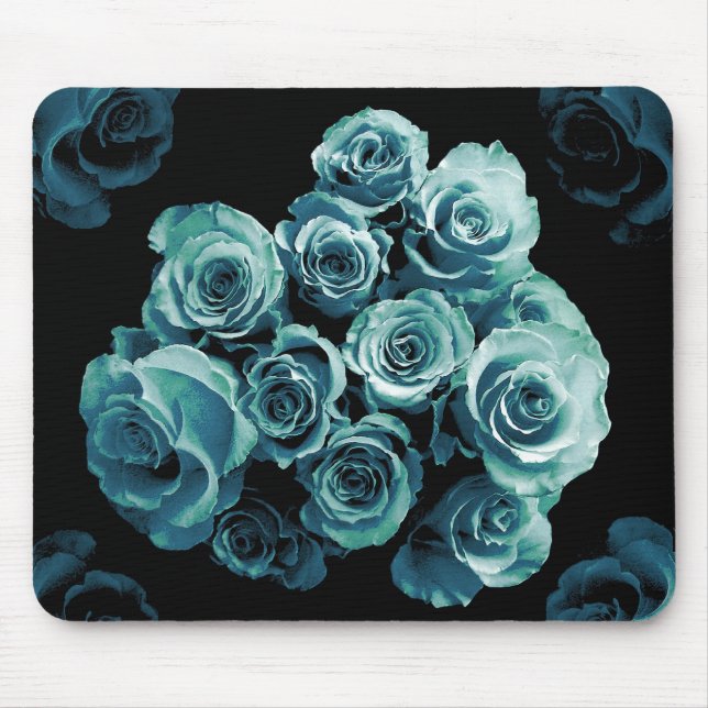TÜRKIS-BLAU Rosen-Blumenstrauß Mousepad (Vorne)