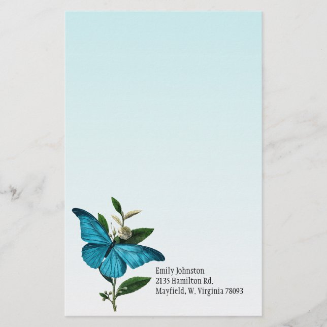Türkis-Blau-Schmetterling Ombre Briefpapier (Vorderseite)
