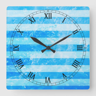 Türkis-Blau-Seestreifen Quadratische Wanduhr