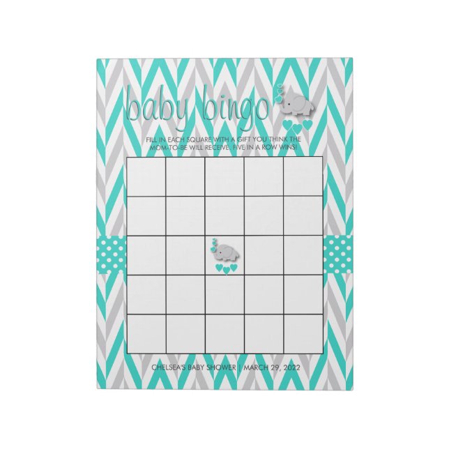 Türkis Blau und Grau Elephant Baby Duwer Game Notizblock (Rotiert)