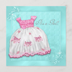 Türkis Blau und Rosa Kleid Baby Shower Einladung