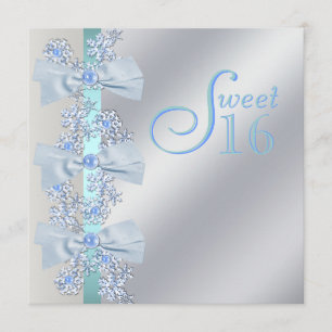 Türkis Blau Weiß Schneeflocke Sweet Sixteen Geburt Einladung