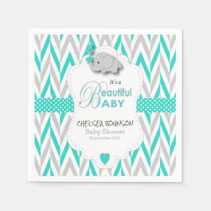 Türkis-Blau, weiße graue Elefant-Babyparty Serviette