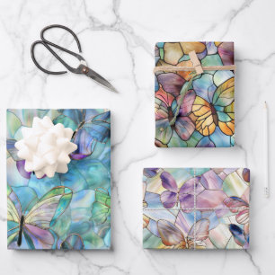 Türkis Blaue Lila Schmetterlinge Geschenkpapier Set