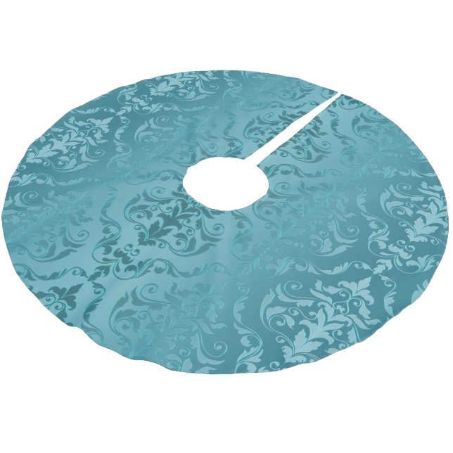 Türkis-blaues Grün-Vintager Damast Polyester Weihnachtsbaumdecke (Schrägansicht)