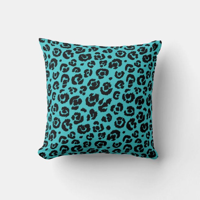 Türkis-blaues Schwarz-Leopard-Druck Kissen (Vorderseite)