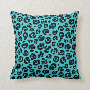 Türkis-blaues Schwarz-Leopard-Druck Kissen