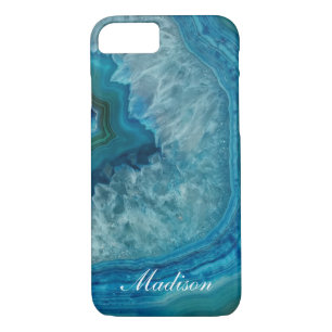 Türkis Blue Agate Geode Monogram Name Case-Mate iPhone Hülle