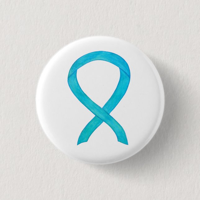 Türkis Blue Awareness Ribbon Custom Button (Vorderseite)