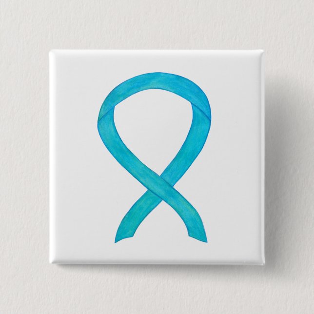 Türkis Blue Awareness Ribbon Custom Button (Vorderseite)