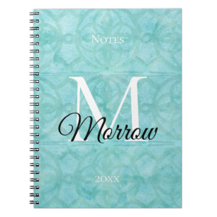 Türkis Blue Batik Name and Year Mit Monogramm Notizblock