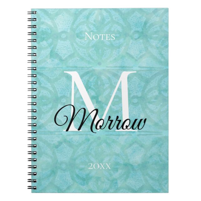 Türkis Blue Batik Name and Year Mit Monogramm Notizblock (Vorderseite)