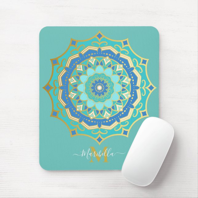 Türkis Blue Boho Mandala Mouse Pad Mousepad (Mit Mouse)