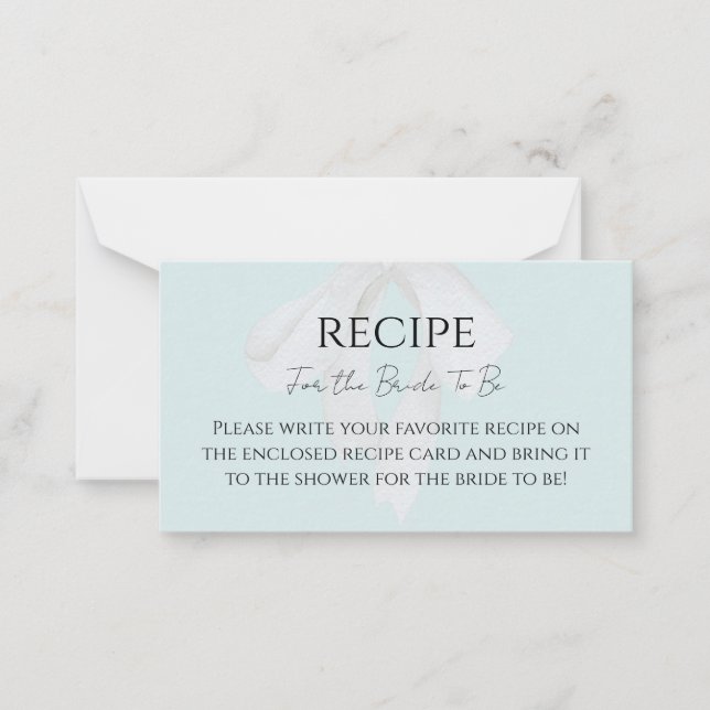 Türkis Blue Bow Brautparty Rezept Card Mitteilungskarte (Vorderseite)