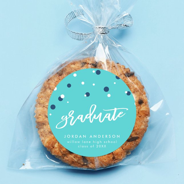 Türkis Blue Confetti Graduate Abschluss Runder Aufkleber (Von Creator hochgeladen)
