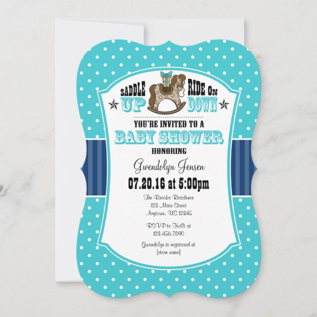 Türkis Blue Cowboy Baby Dusche Einladung (Vorderseite)