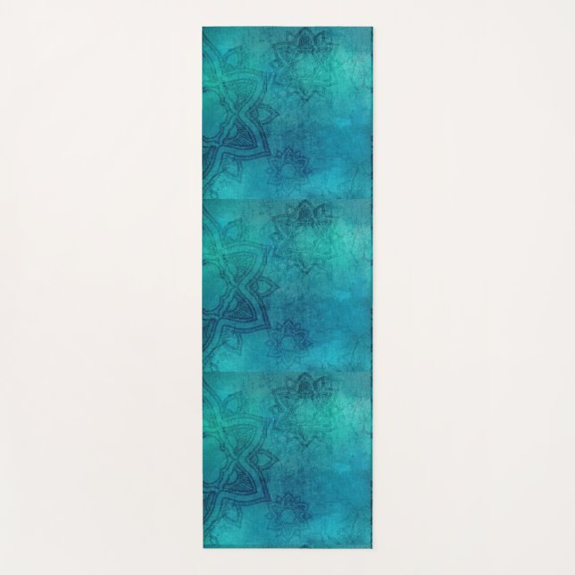 Türkis Blue Distressed Mandella Yogamatte (Vorderseite)