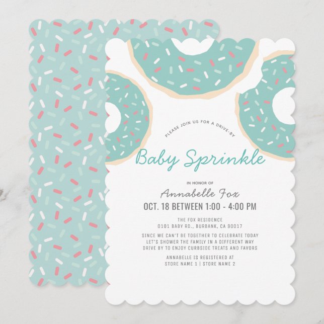 Türkis Blue Donut Drive by Baby Sprinkle Dusche Einladung (Vorne/Hinten)