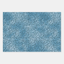 Türkis Blue Glitzer Leopard Print      Geschenkpapier Set