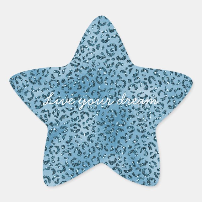 Türkis Blue Glitzer Leopard Print Stern-Aufkleber (Vorderseite)