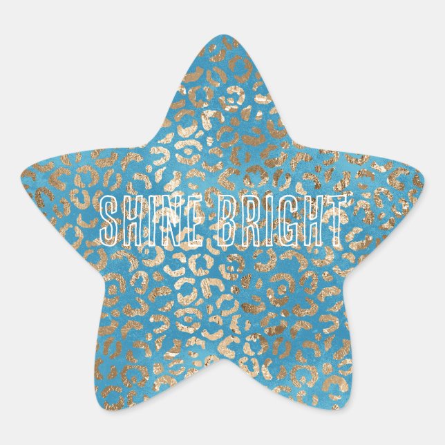 Türkis Blue Gold Leopard Stern-Aufkleber (Vorderseite)