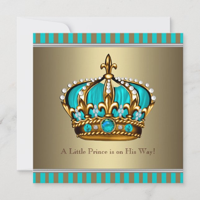 Türkis Blue Gold Prince Baby Dusche Einladung (Vorderseite)