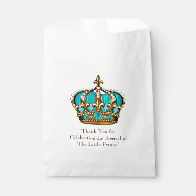 Türkis Blue Gold Prince Baby Dusche Geschenktütchen (Vorderseite)