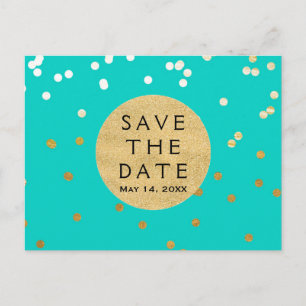 Türkis Blue & Gold Shiny Confetti Save the Date Ankündigungspostkarte