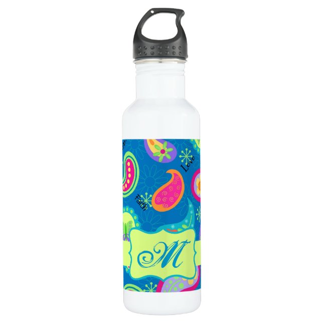 Türkis Blue Green Modern Paisley Pattern Edelstahlflasche (Vorderseite)