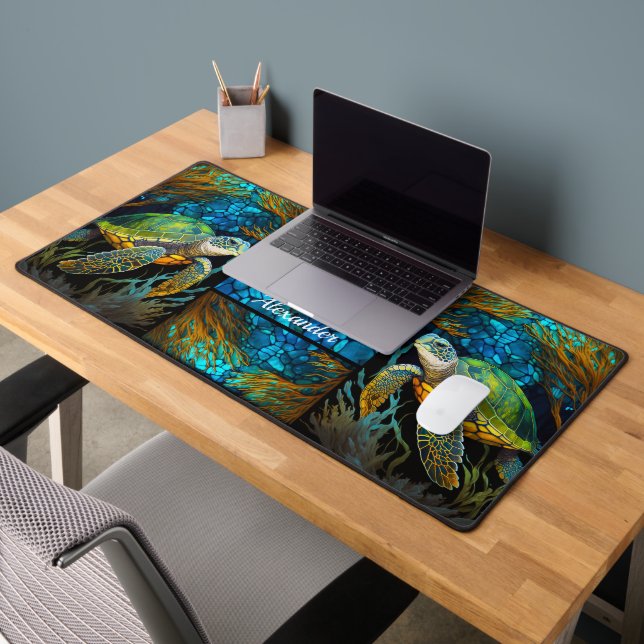 Türkis Blue Green Sea Turtle Office Desk Mat Schreibtischunterlage (Büro 2)
