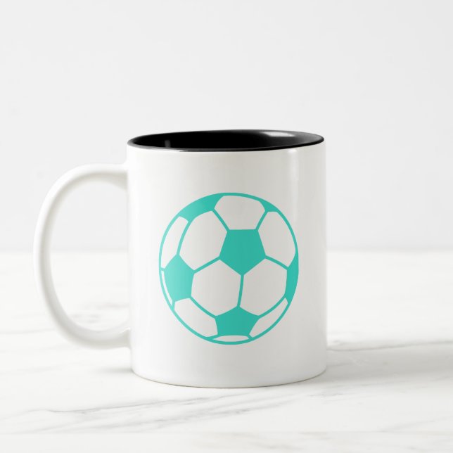 Türkis; Blue Green Soccer Ball Zweifarbige Tasse (Links)