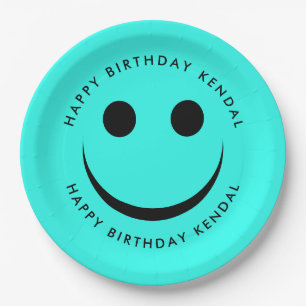 Türkis Blue Happy Face Birthday Paper Teller