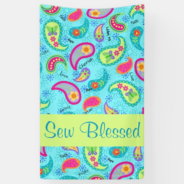 Türkis Blue Lime Green Modern Paisley Pattern Banner (Vertikal)