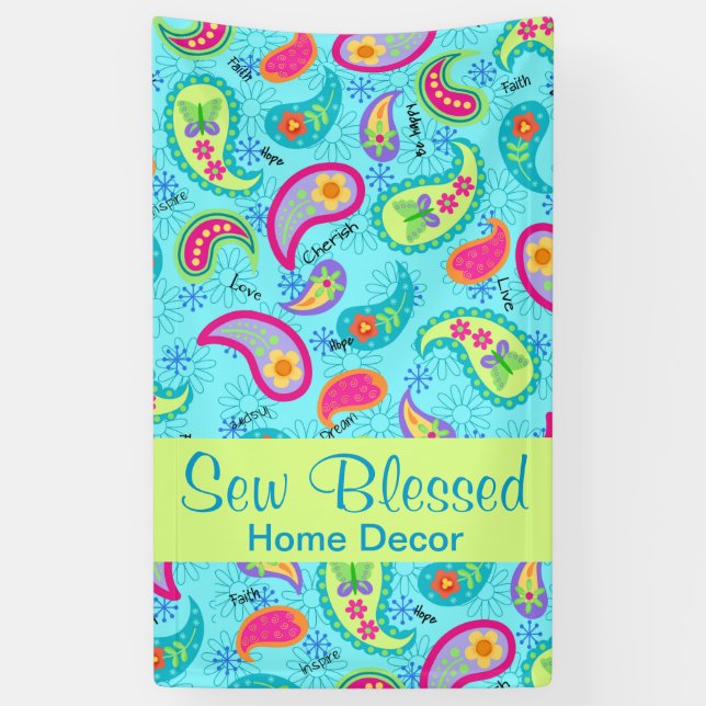 Türkis Blue Lime Green Modern Paisley Pattern Banner (Vertikal)