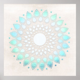 Türkis Blue Lotus Mandala Art Poster