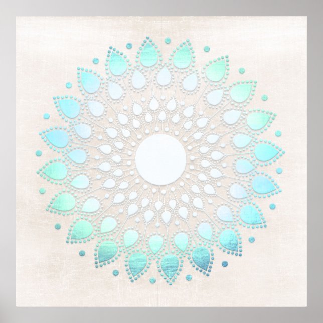 Türkis Blue Lotus Mandala Art Poster (Vorne)