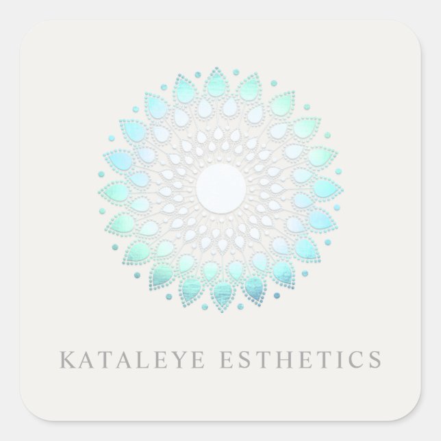 Türkis Blue Lotus Mandala Wellness-Center und Schö Quadratischer Aufkleber (Vorderseite)