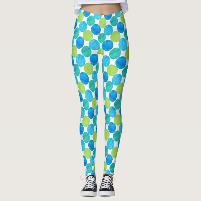 Türkis Blue Neon Green Jumbo Polka Dots Leggings (Vorderseite)