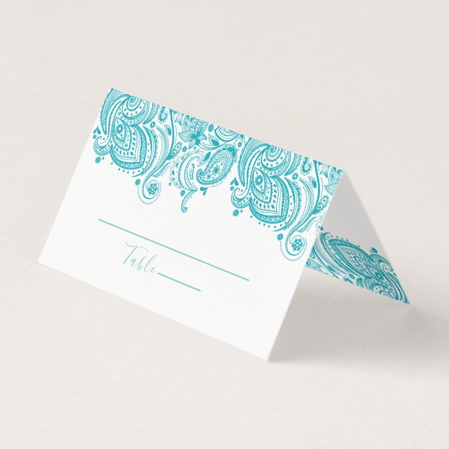 Türkis-Blue Paisley Lace Platzkarte Visitenkarten (Vorderseite)